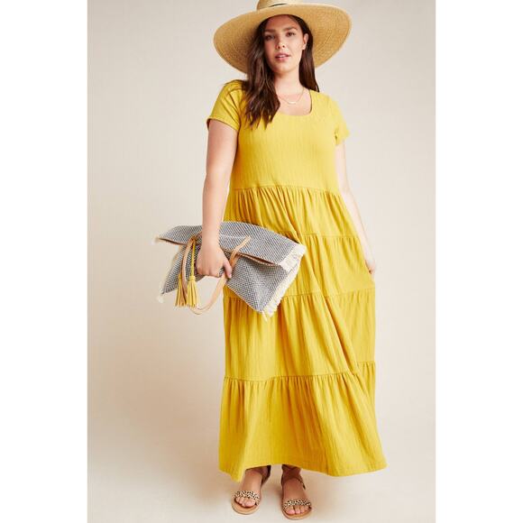 Anthropologie Dresses & Skirts - Anthropologie Maeve Gillian Mustard Yellow Tier Maxi Dress XLP Summer Boho Flowy